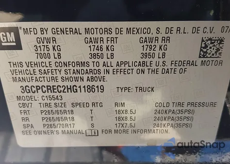 2017 Chevrolet Silverado 1500 1Lt from USA, damaged, VIN 3GCPCREC2HG118619